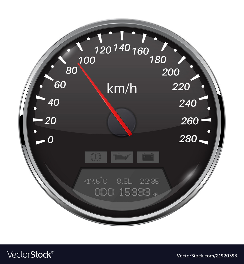 Speedometer black speed gauge with metal frame Vector Image