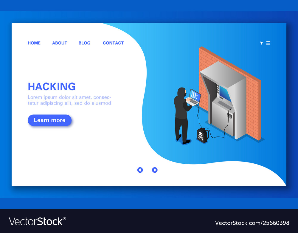 Hacking an atm concept banner in flat isometric Vector Image