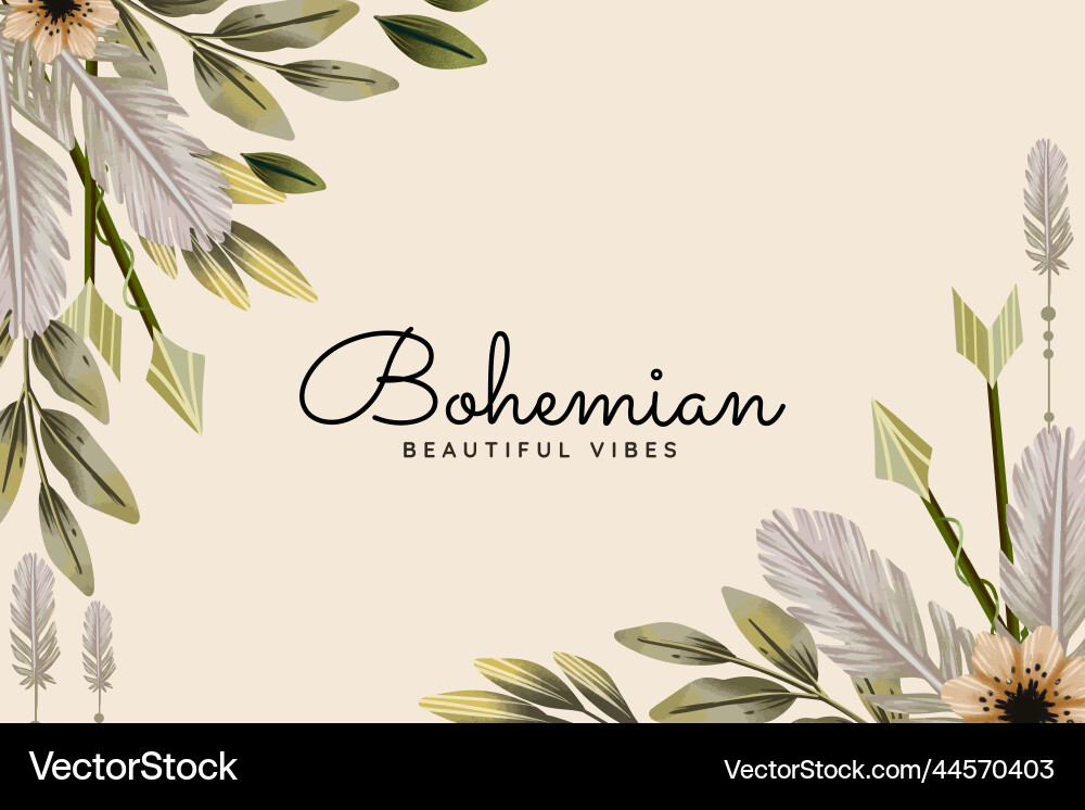 Watercolor boho background with flowers leaves Vector Image
