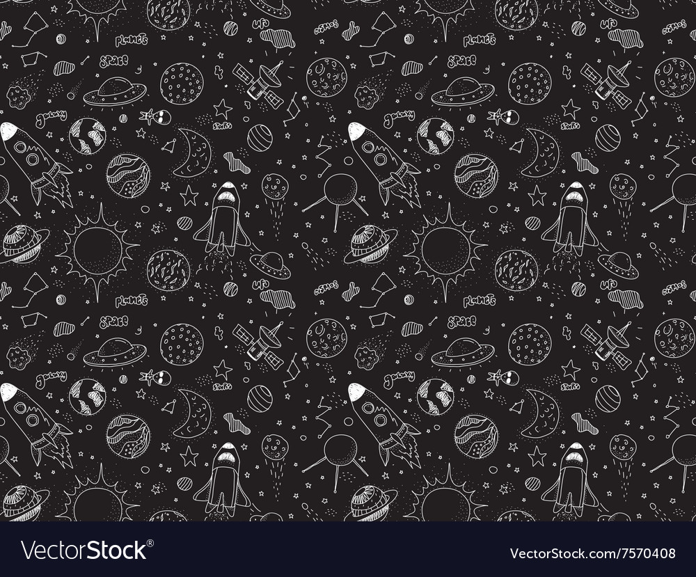 Seamless pattern cosmic objects set hand drawn