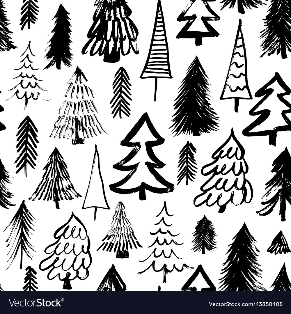 Seamless pattern with hand drawn christmas trees vector image Seamless pattern with hand drawn christmas trees