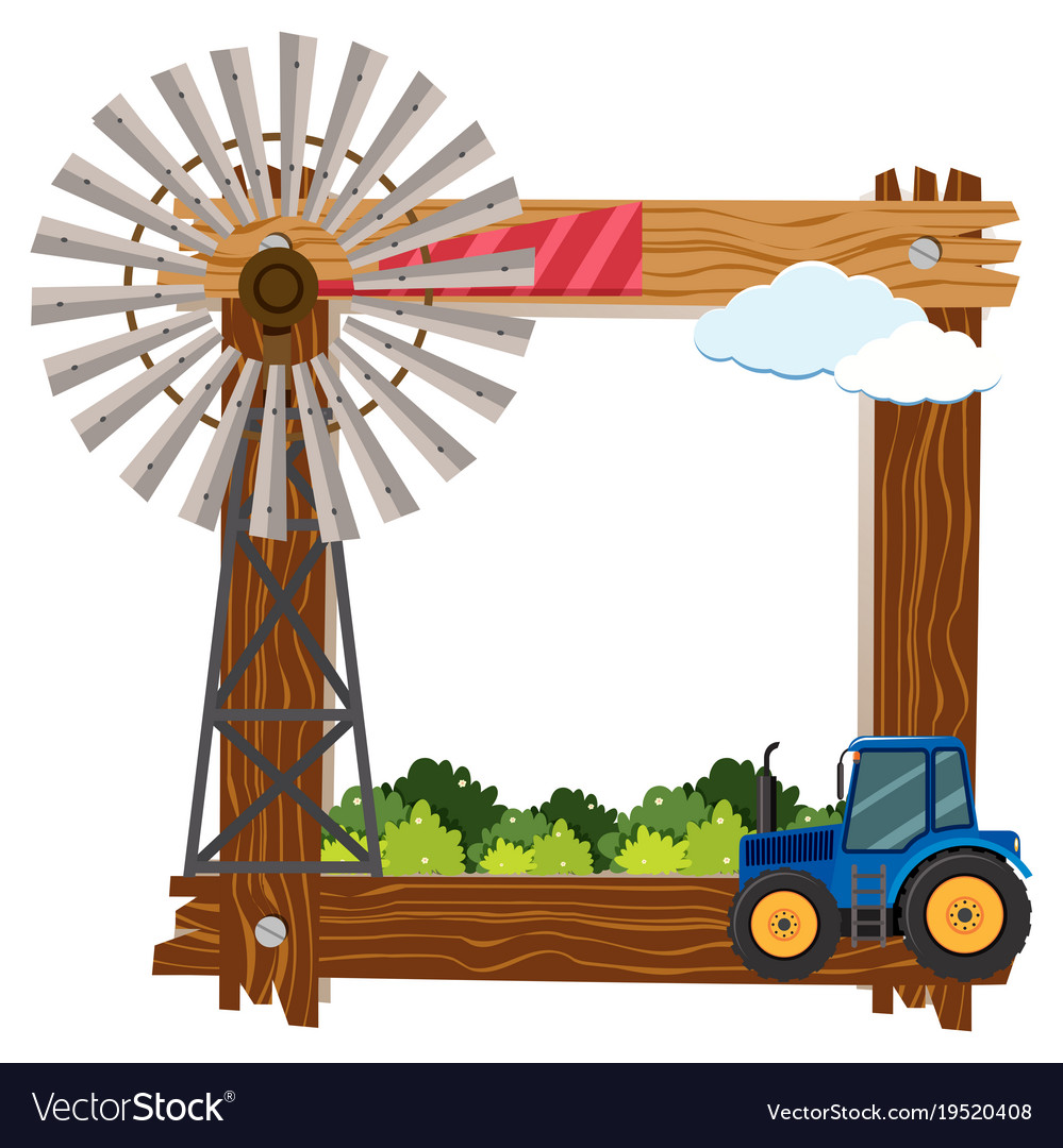 Wooden frame template with turbine and tractor