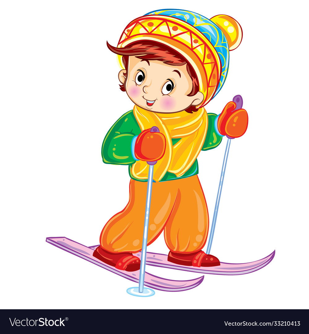 Little boy skiing in winter for a postcard Vector Image