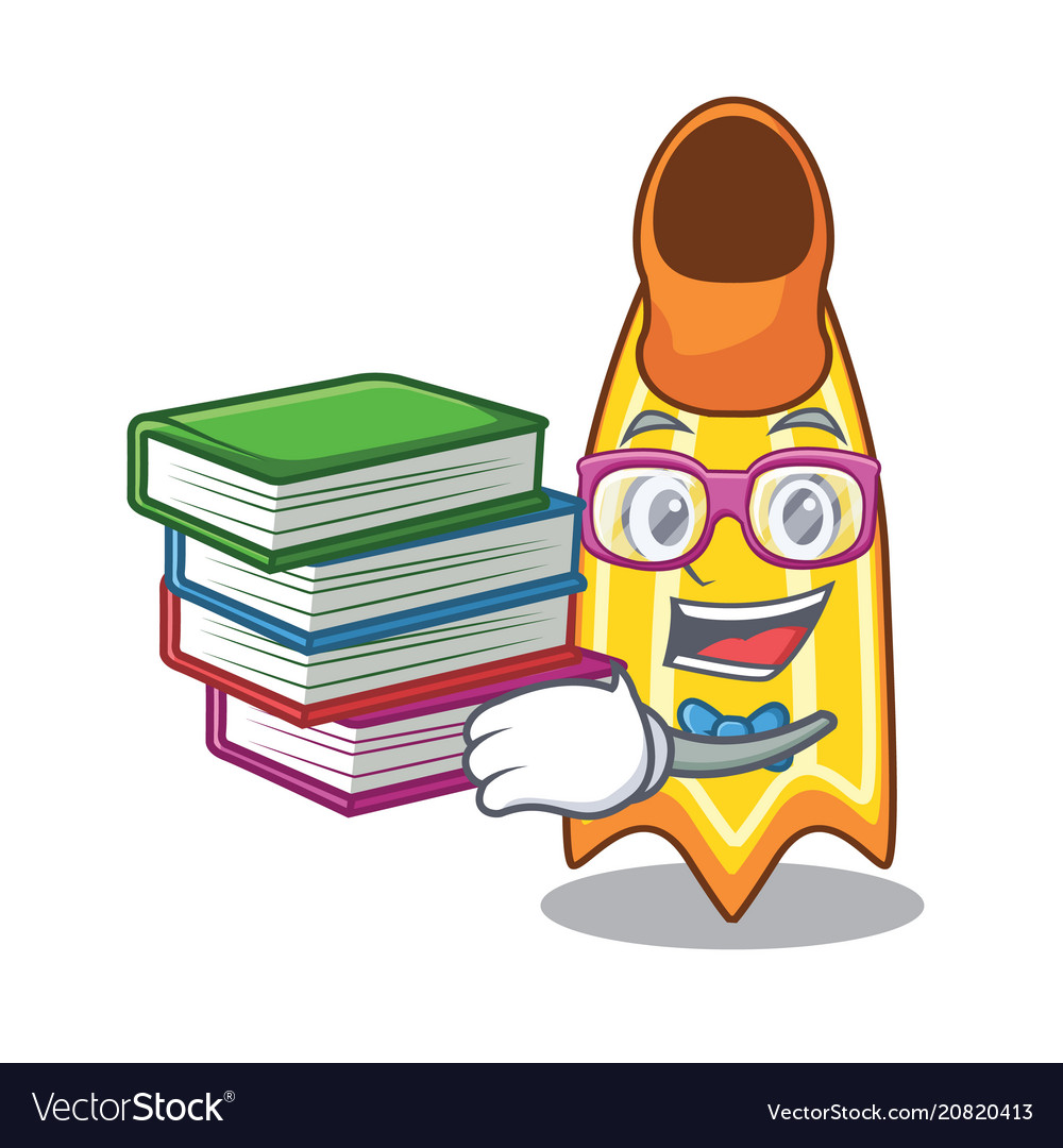 Student with book swim fin mascot cartoon Vector Image