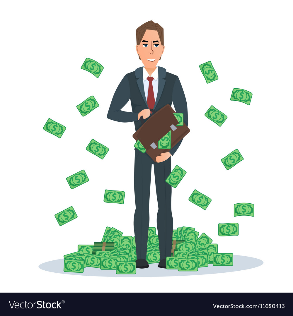 Successful businessman standing near a pile Vector Image