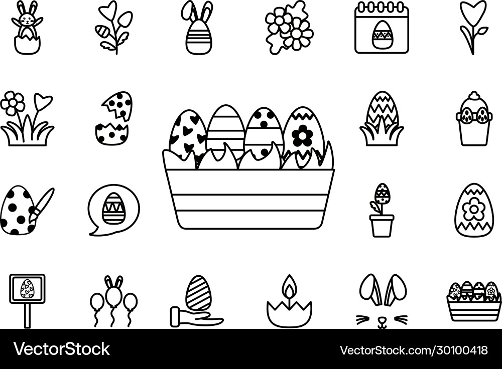 Bundle easter set line icons Royalty Free Vector Image