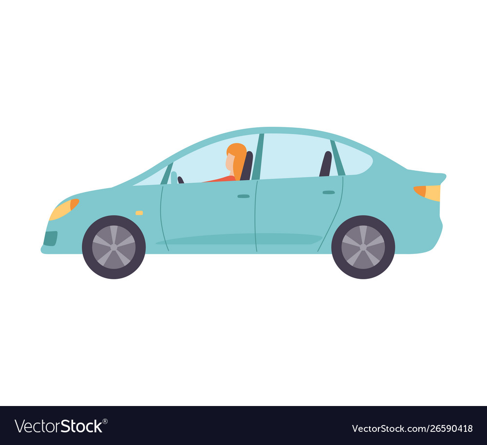 Light blue sedan car with female driver side view Vector Image