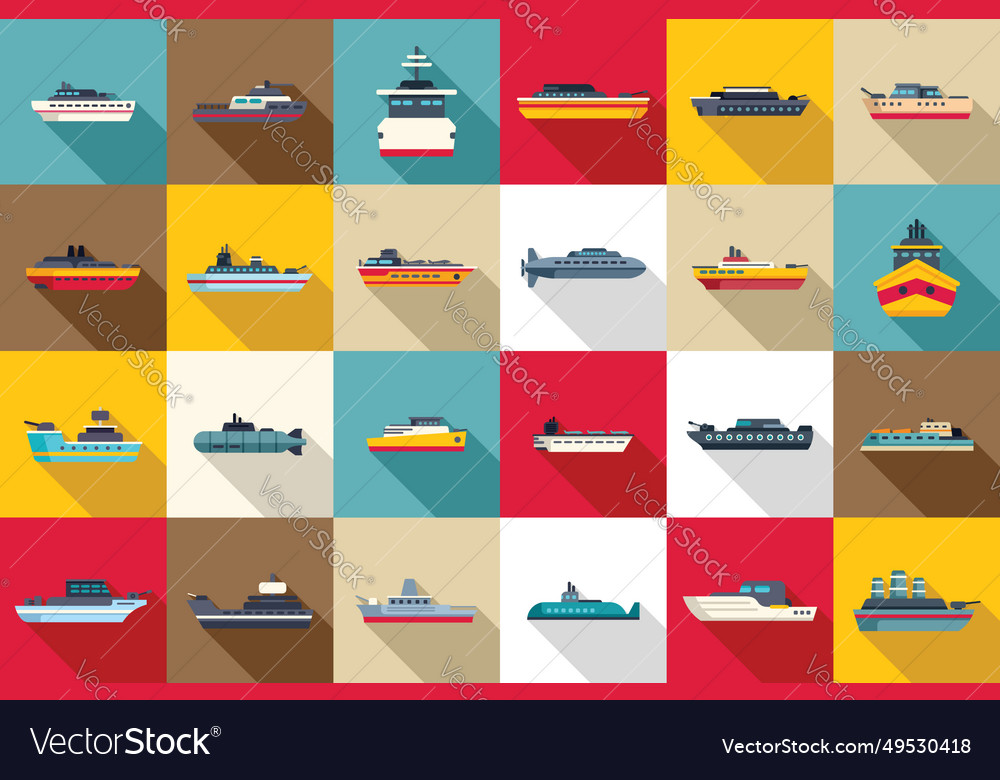 Warship icons set flat aircraft carrier Royalty Free Vector