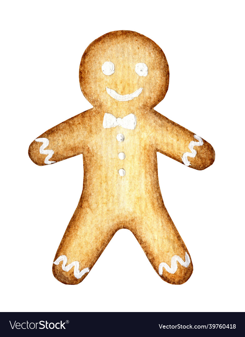 Watercolor of cute cartoon gingerbread boy Vector Image