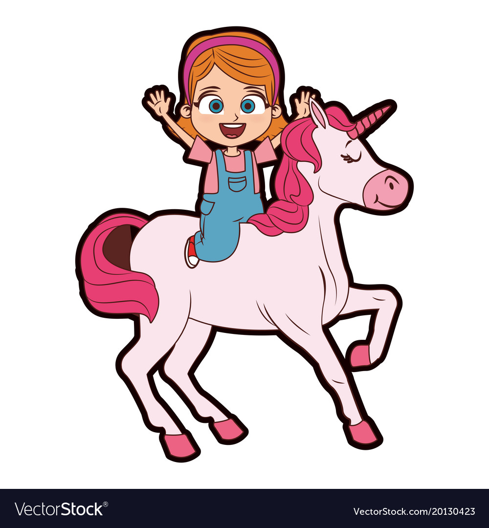 Cute girl on unicorn cartoon