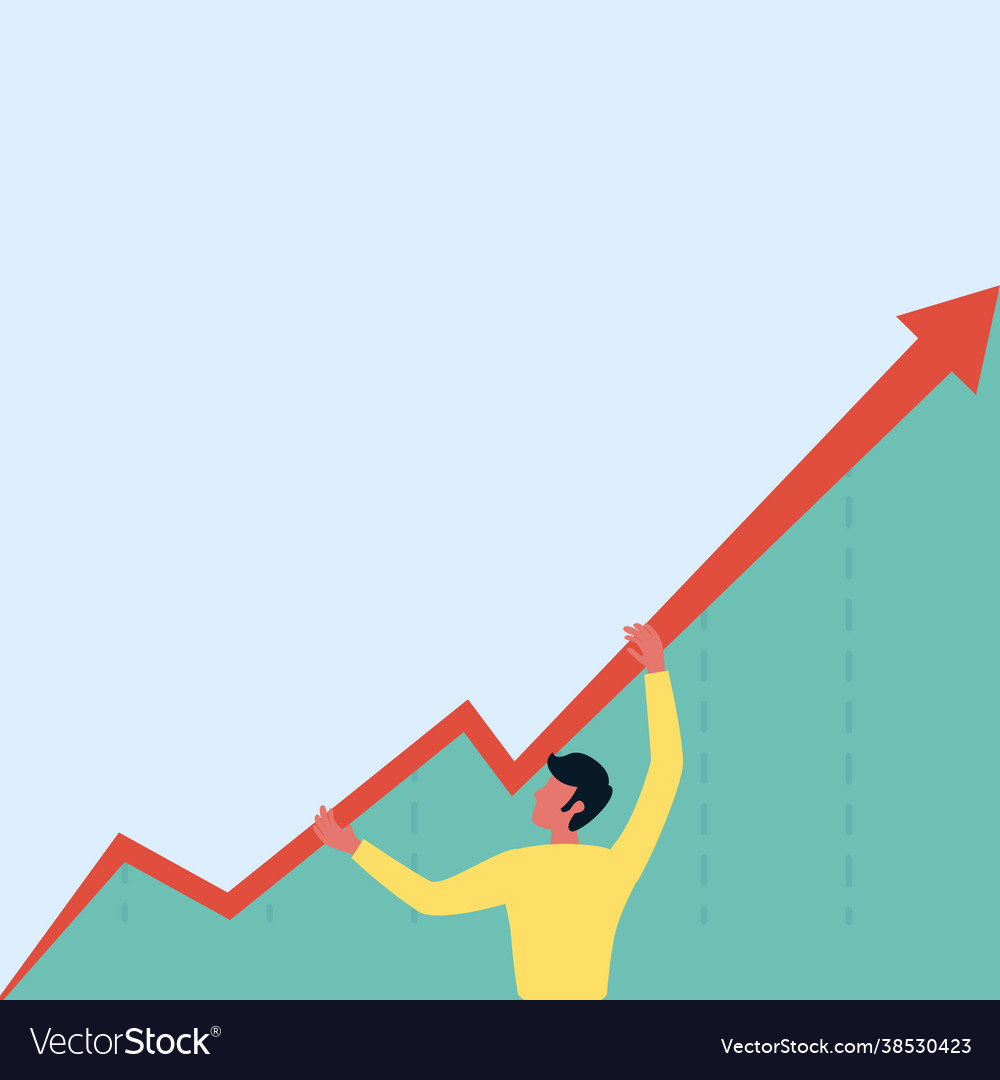 Man standing drawing holding graph arrow showing Vector Image