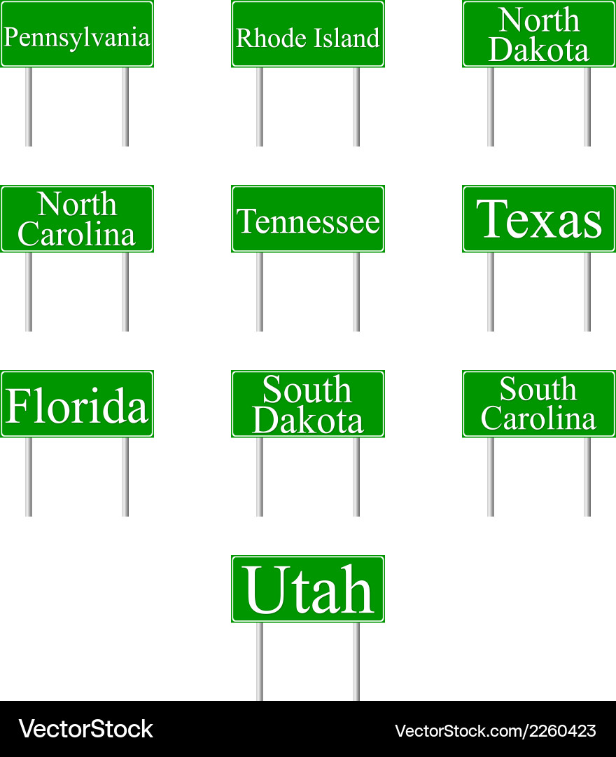 Set Road Signs Usa States Royalty Free Vector Image