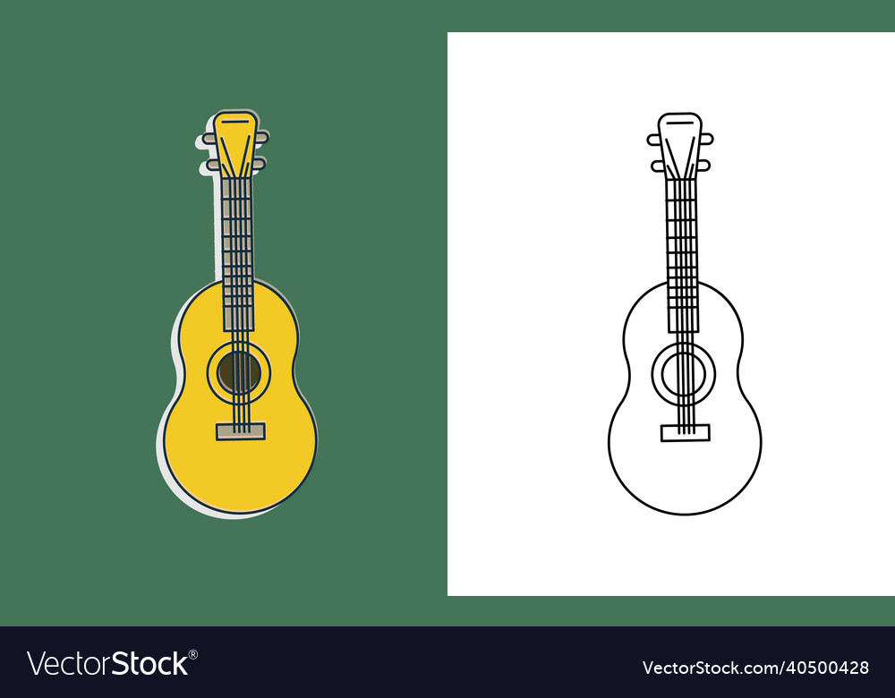 Acoustic guitar musical instrument camping logo vector image Acoustic guitar musical instrument camping logo