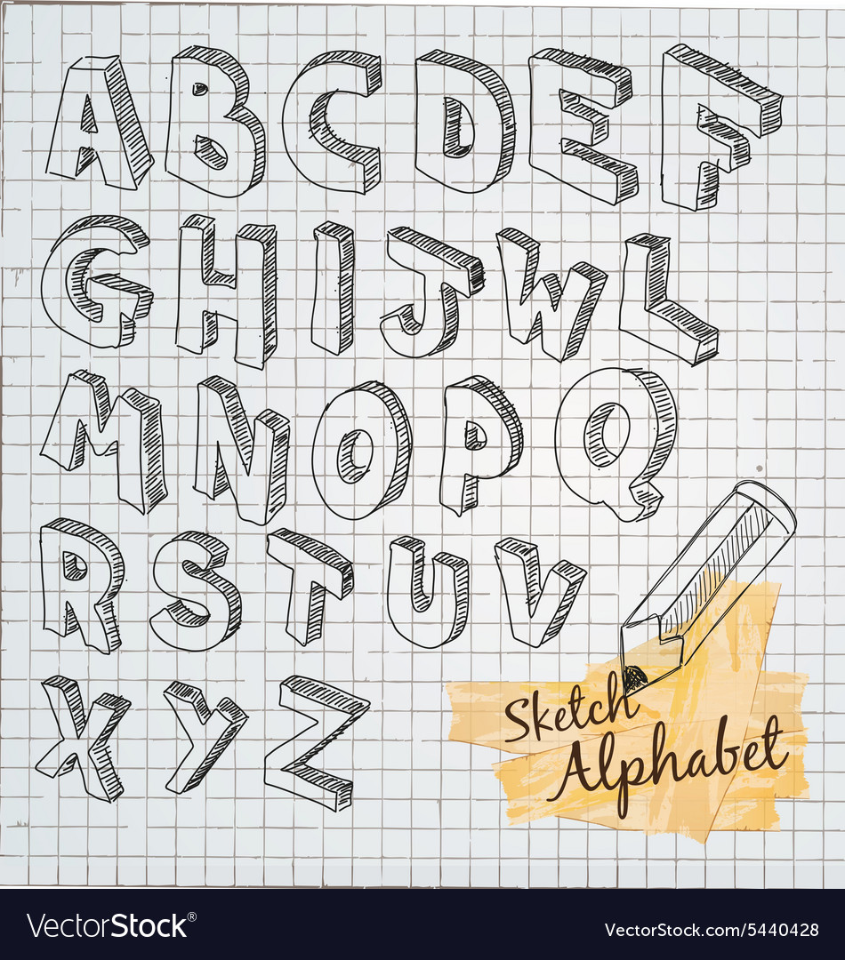 abc Sketch english alphabet Line Letter Black font for design Stock  Vector  Adobe Stock