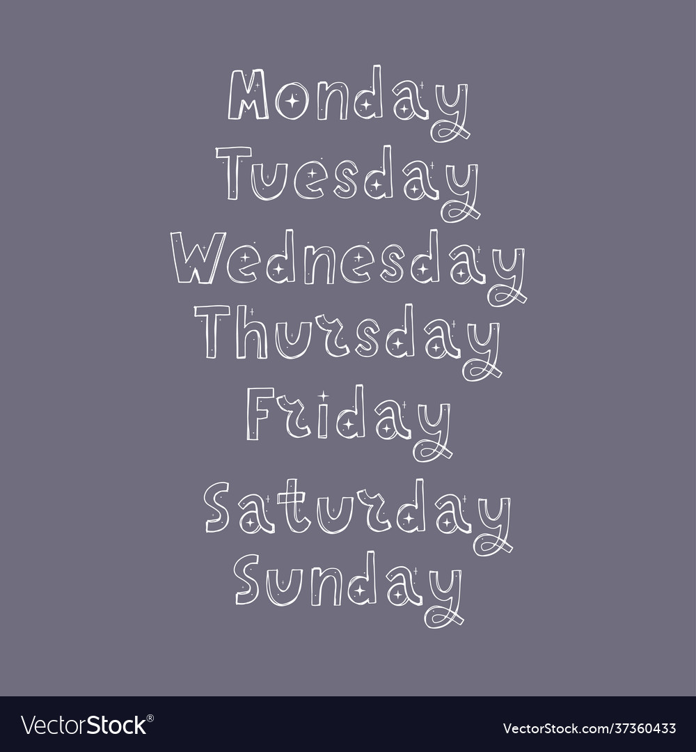 Handwritten days week sunday monday tuesday Vector Image