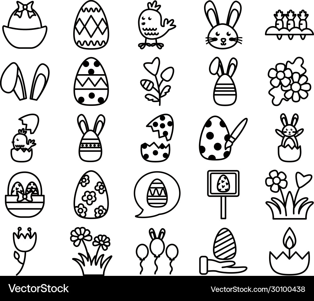 Bundle easter set line icons Royalty Free Vector Image