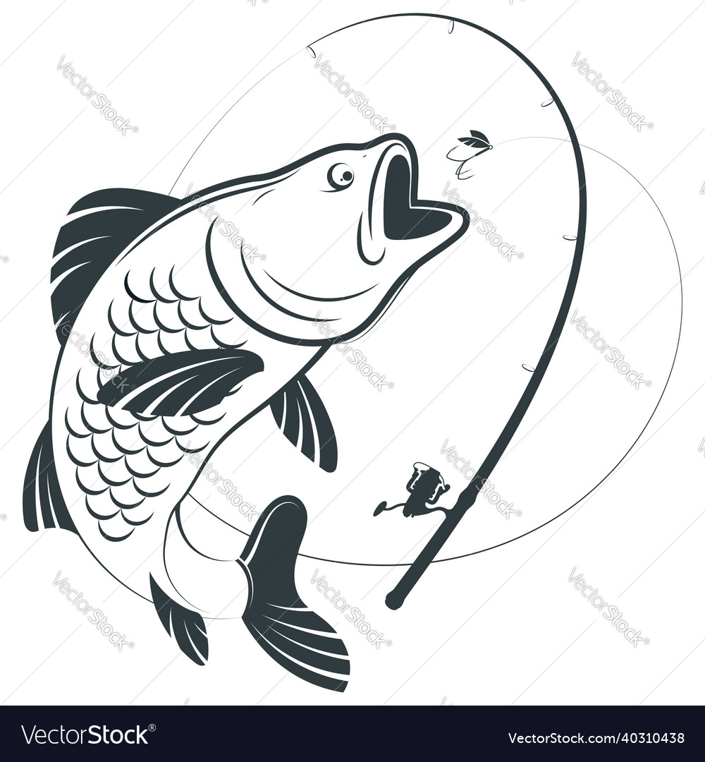 Fish is chasing the hook fishing rod and Vector Image