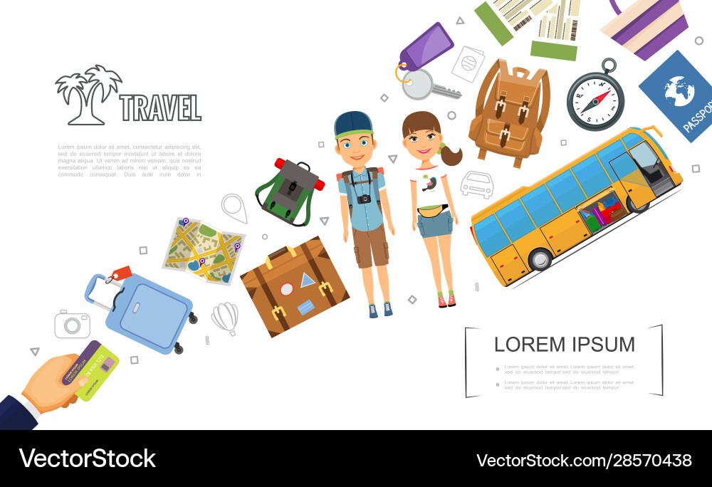 Flat travel elements template Royalty Free Vector Image