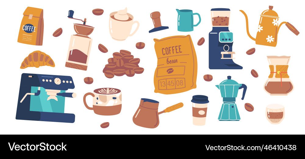 Set of coffee items machine kitchen appliances Vector Image