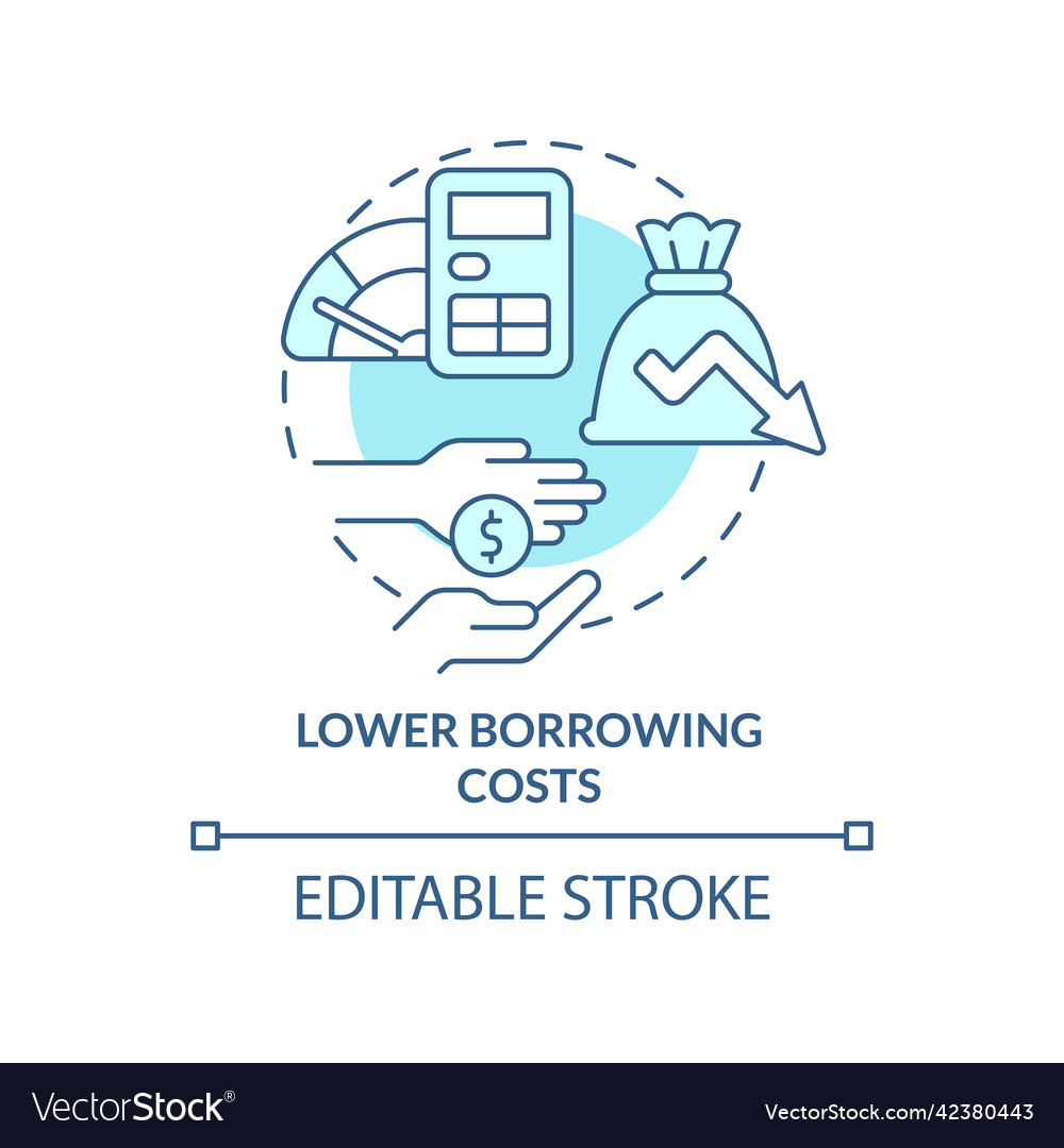 Lower borrowing costs turquoise concept icon