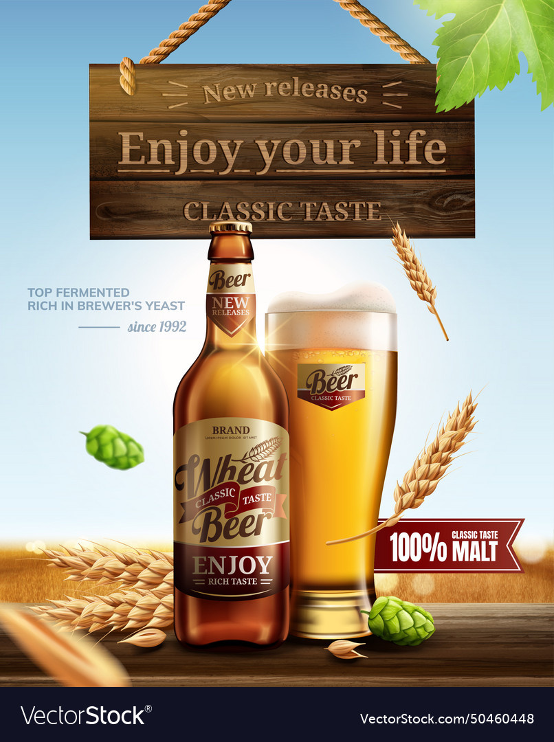 Attractive glass bottle wheat beer