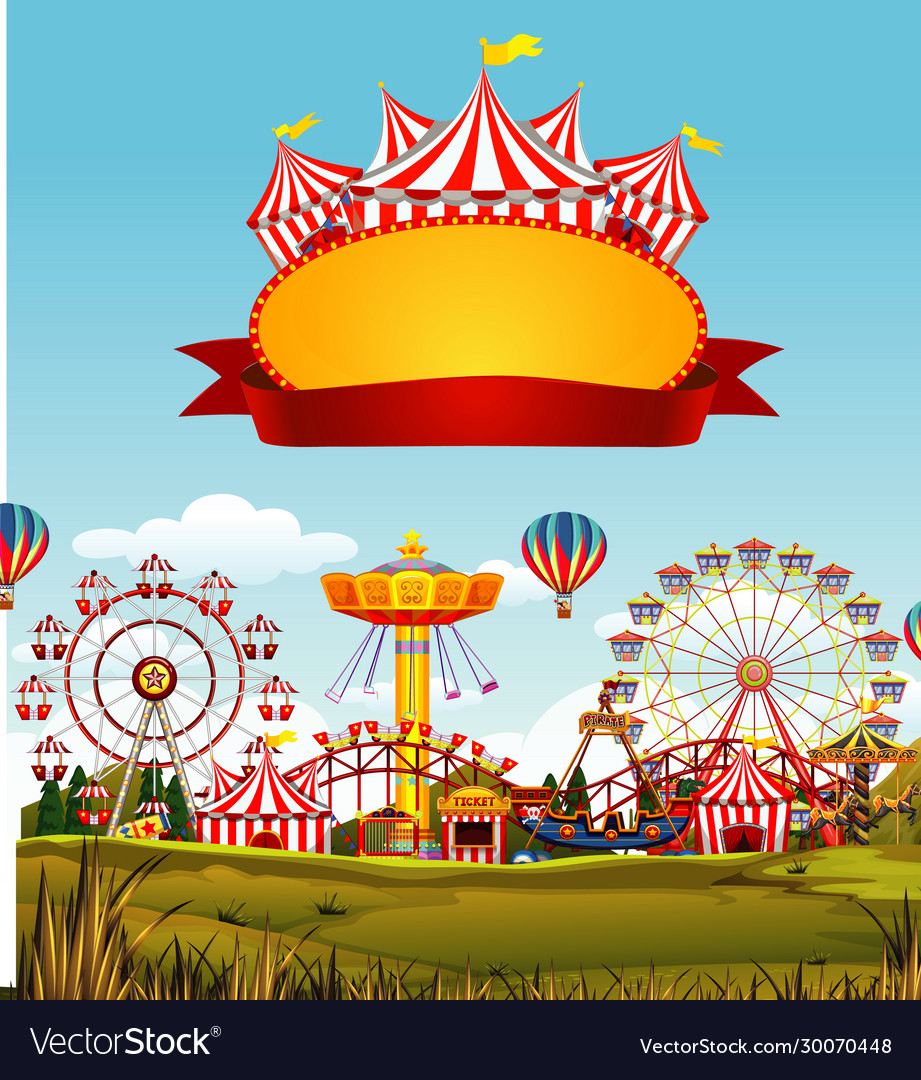 Circus scene with sign template in sky