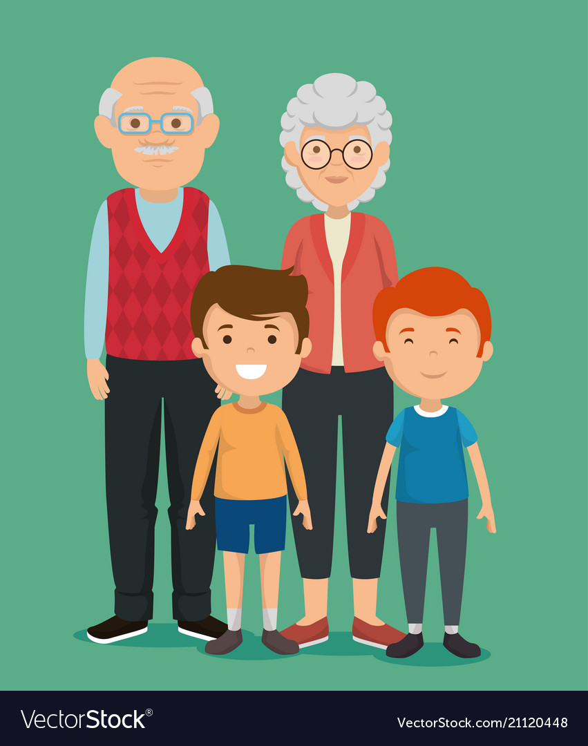 Grandparents couple with kids avatars characters Vector Image