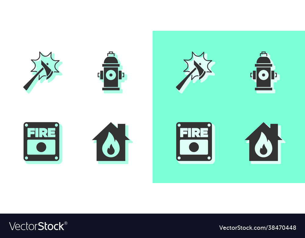 Set fire in burning house firefighter axe alarm Vector Image