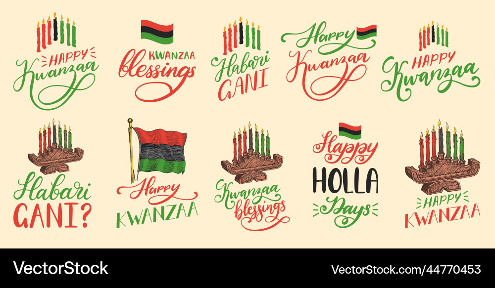 Happy kwanzaa hand lettering drawn set Royalty Free Vector