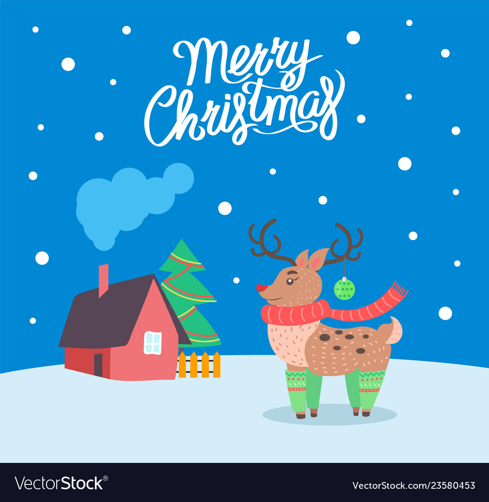 Merry christmas reindeer poster with text Vector Image