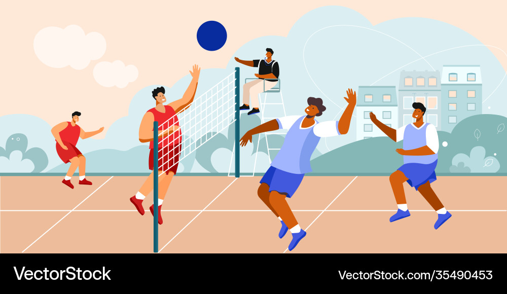 Public volleyball court composition Royalty Free Vector