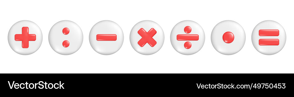 Realistic red 3d plus minus multiply division Vector Image