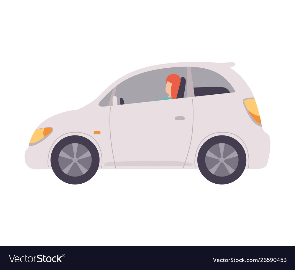 White mini car with female driver side view Vector Image