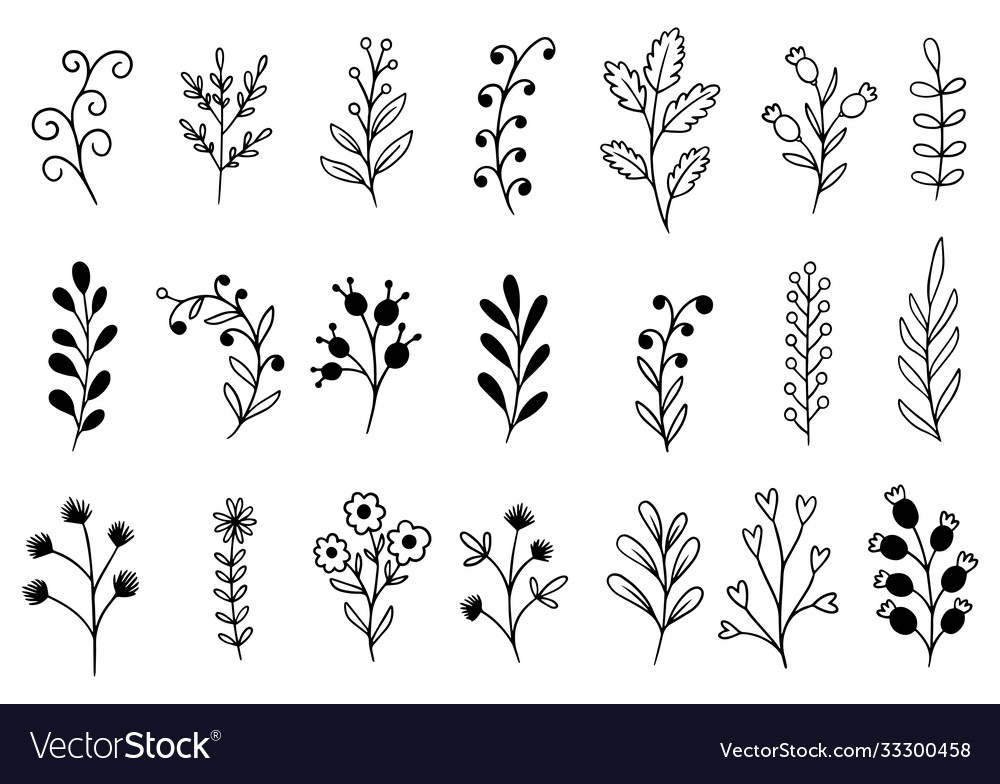 0036 hand drawn flowers doodle Royalty Free Vector Image