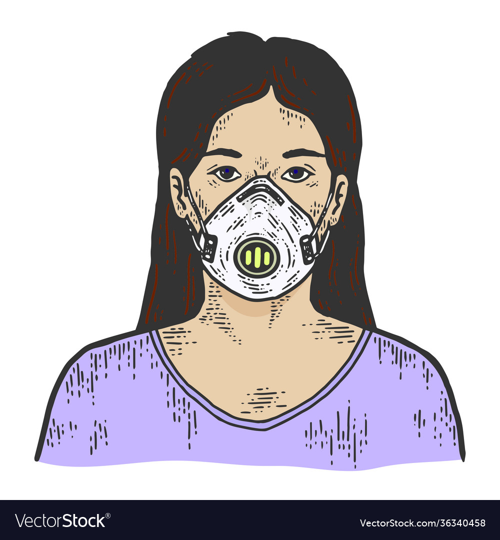 Example a girl in surgical mask sketch scratch