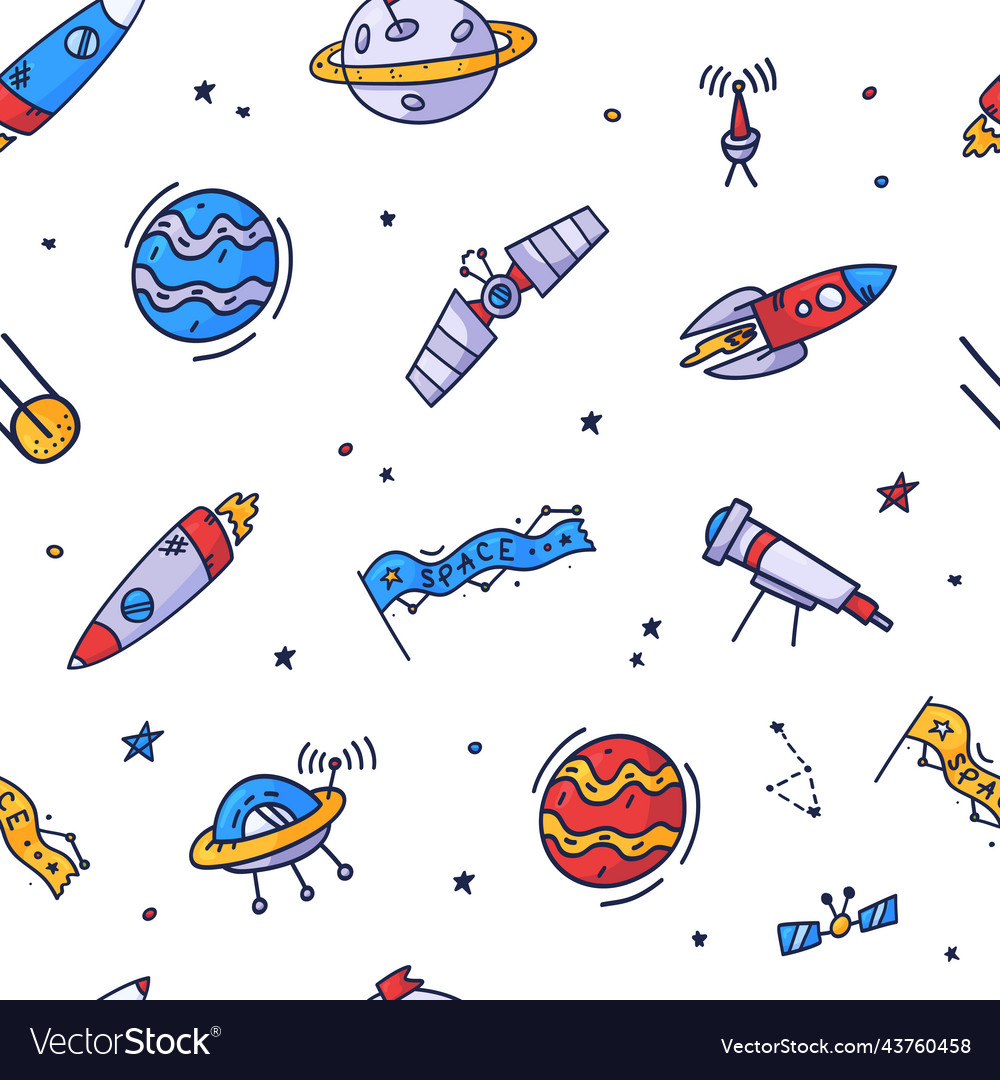 Space Seamless Pattern Print Design Doodle Design Vector Image