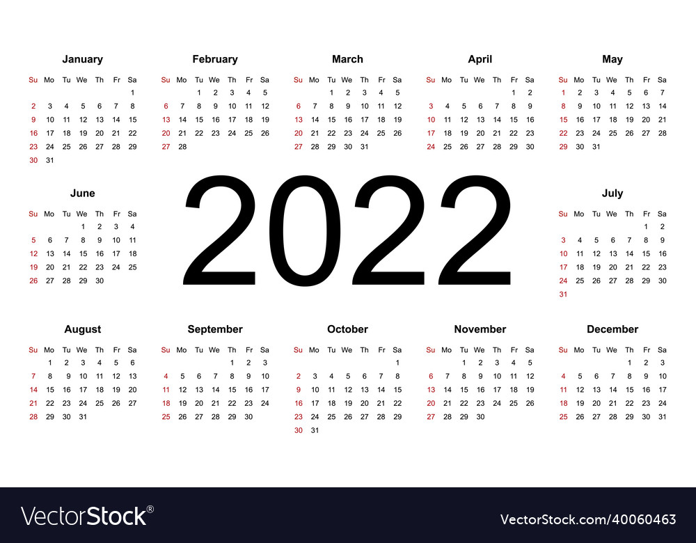 Calendar template for 2022 year week starts from Vector Image