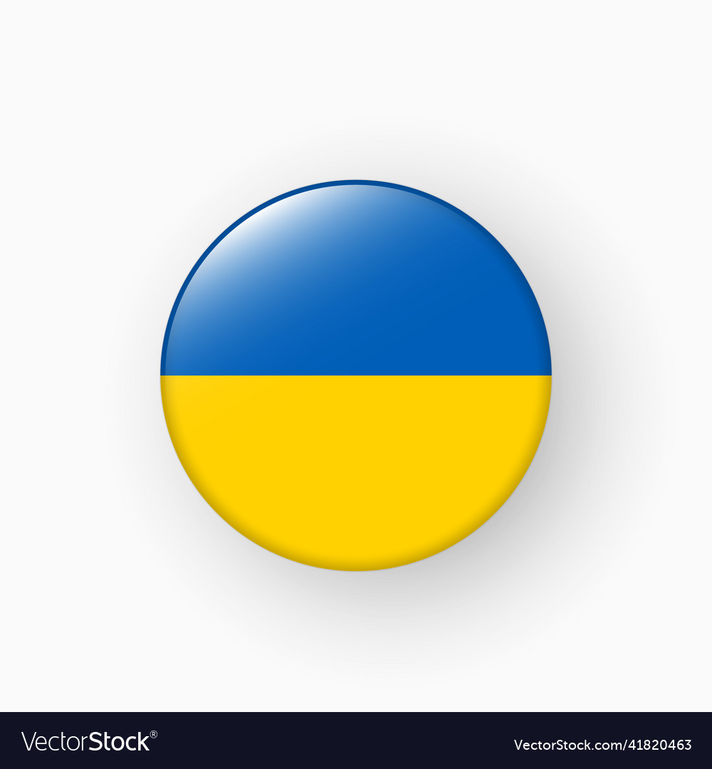 Flag Of Ukraine Round Glossy Button With Shadow Vector Image