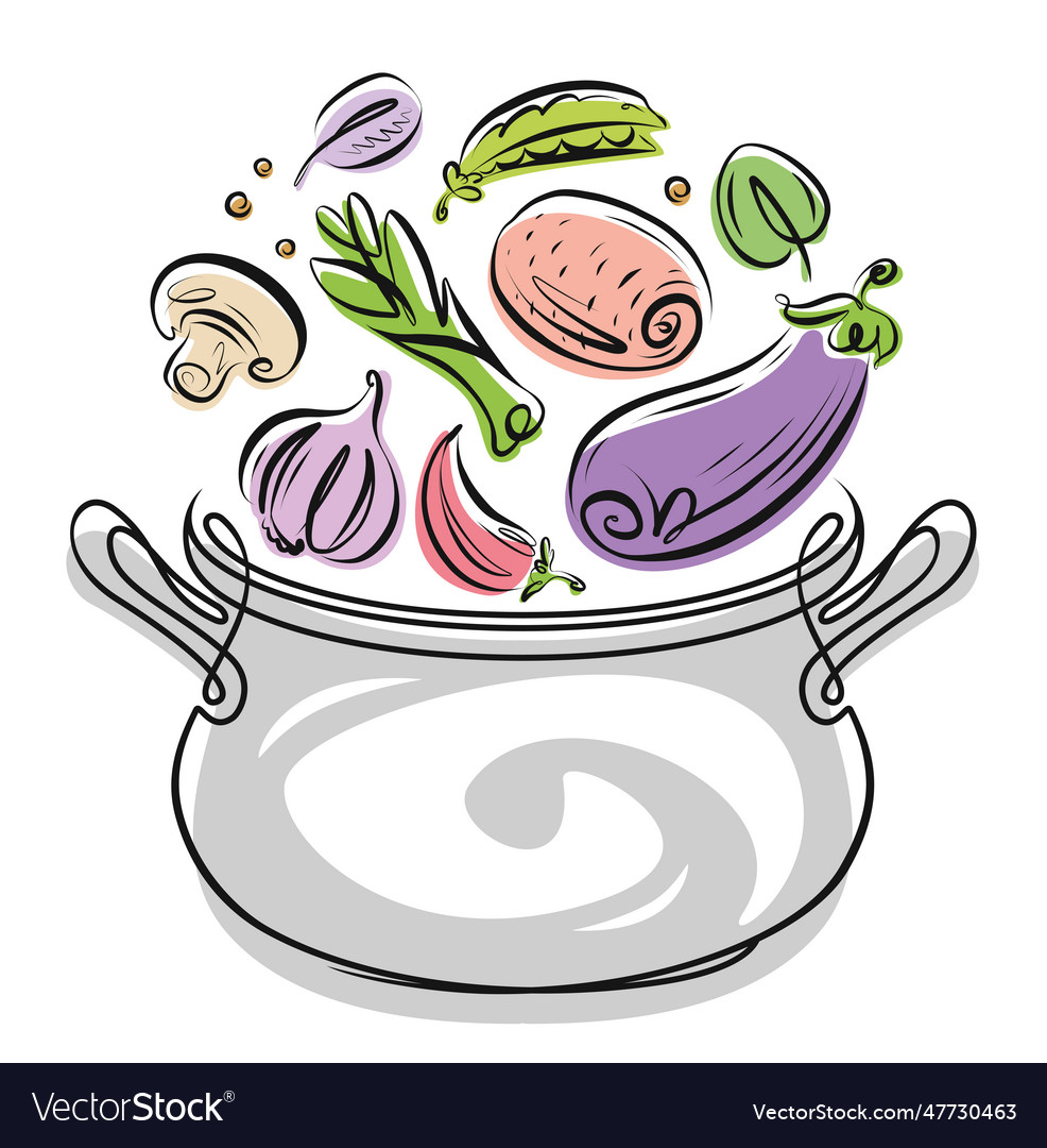 Food cooking ingredients in saucepan fresh farm Vector Image