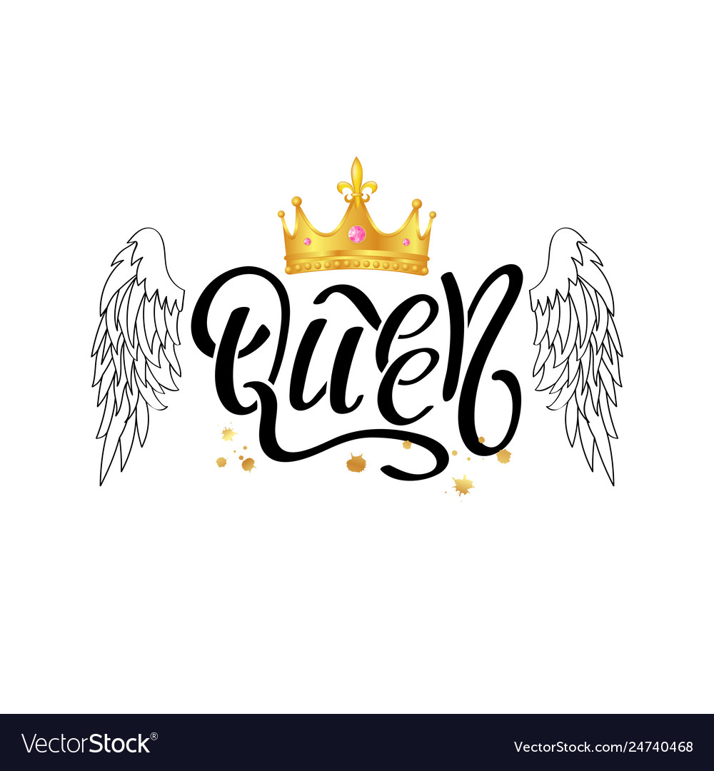 Queen typography slogan print with crown wings Vector Image