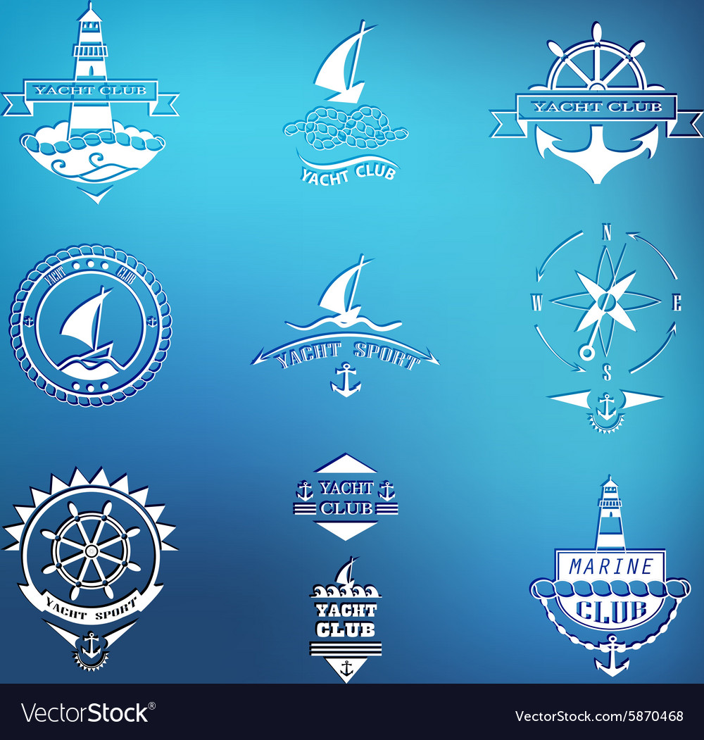 Set yacht club logos on blurred background Vector Image