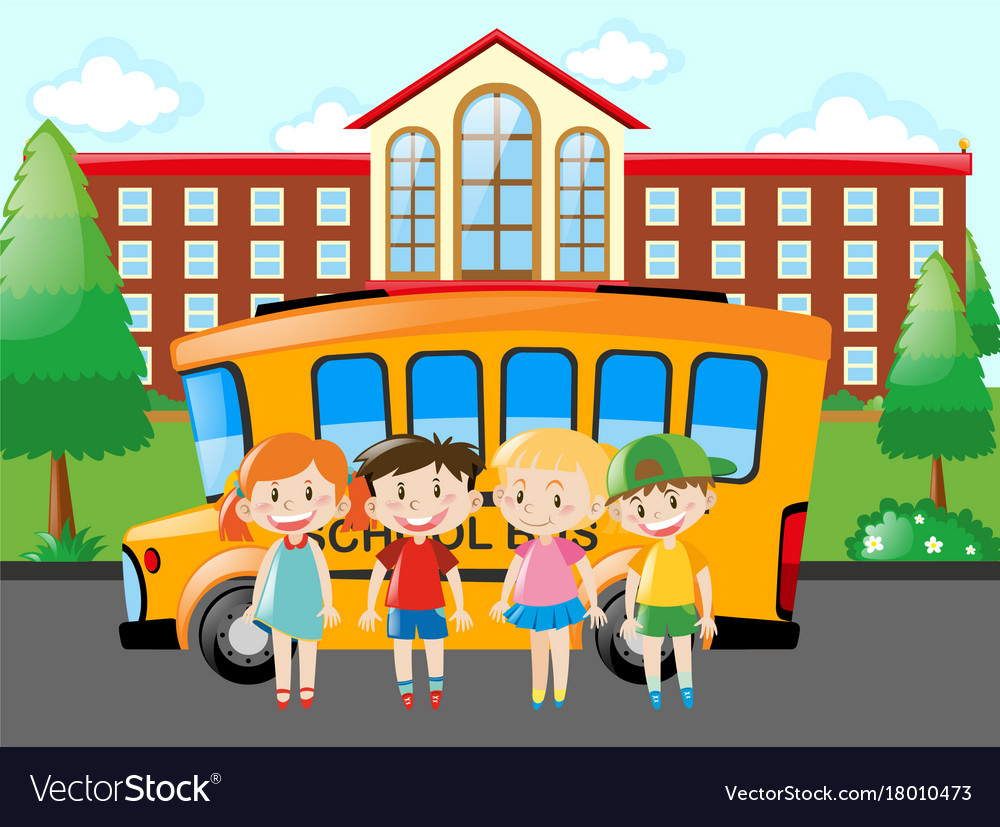 Four pupils standing at school Royalty Free Vector Image