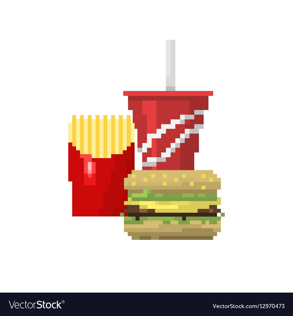 Pixel art fast food hamburger and cola icons