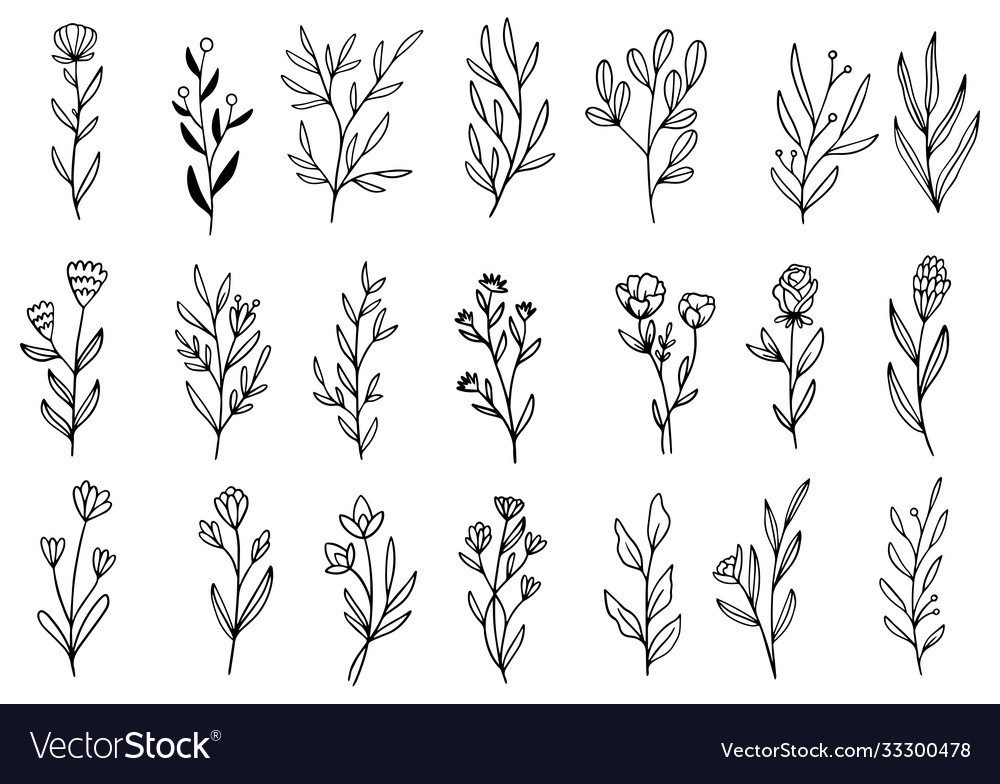 0053 hand drawn flowers doodle Royalty Free Vector Image