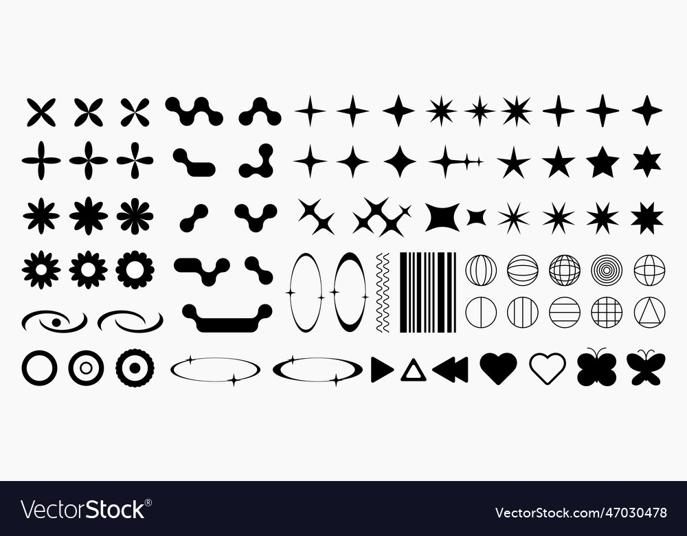 Big collection of y2k abstract symbols and icons Vector Image