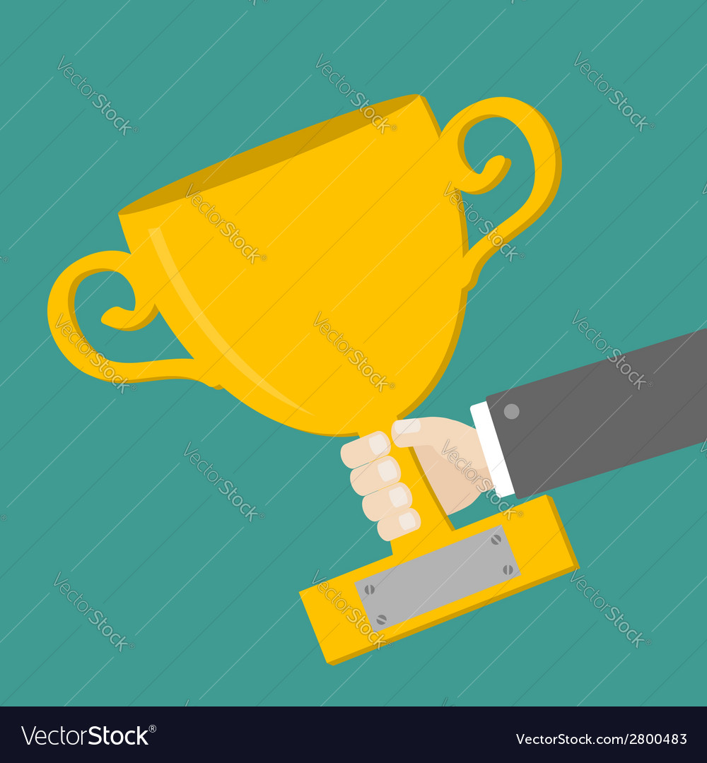 Businessman hand winner gold cup trophy Award Vector Image