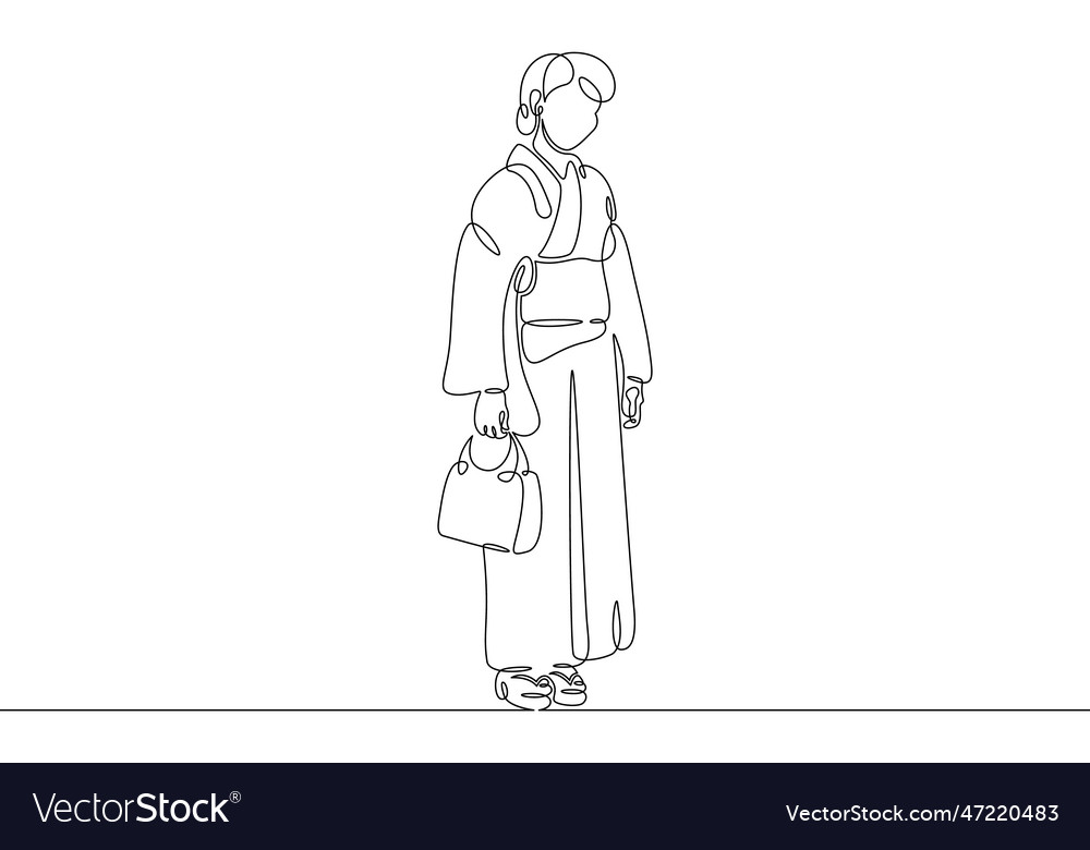 One continuous linejapanese woman in traditional Vector Image