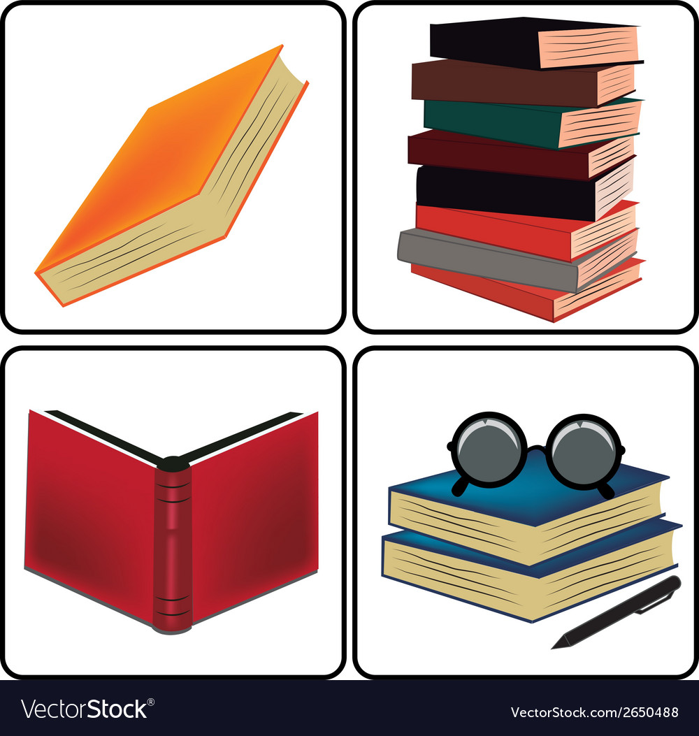 Four icons representing books and its stuff