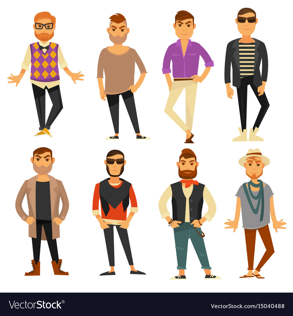 Men in different casual fashion clothes styles Vector Image