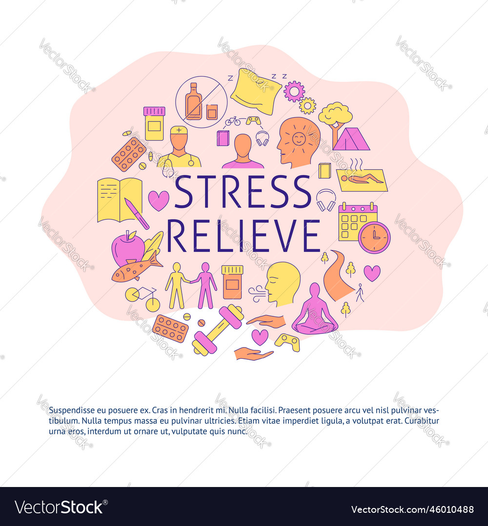 Stress relieve methods round banner Royalty Free Vector